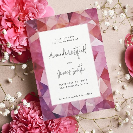 Moderne Abstracte magenta hotroze bruiloft Save The Date