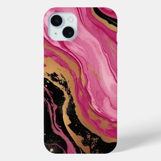 Moderne abstracte magenta roze goud glitters zwart Case-Mate iPhone case (Achterkant)
