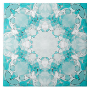 Moderne abstracte mandala patroon, blauwgroen, wit tegeltje