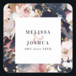 Moderne Abstracte marine & Blush Wedding Vierkante Sticker<br><div class="desc">Moderne Abstracte Floral Navy & Blush Wedding Square Sticker</div>