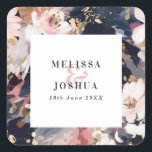 Moderne Abstracte marine & Blush Wedding Vierkante Sticker<br><div class="desc">Moderne Abstracte Floral Navy & Blush Wedding Square Sticker</div>