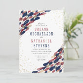 Moderne Abstracte marine Burgundy Confetti Wedding Kaart (Staand voorkant)