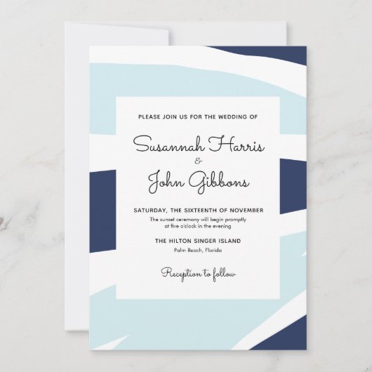 Moderne Abstracte marine en lichte blauwe bruiloft Kaart (Voorkant)