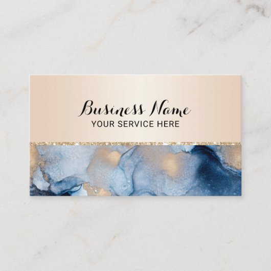 Moderne Abstracte marine & Gold Waterverf Salon &  Visitekaartje (Voorkant)
