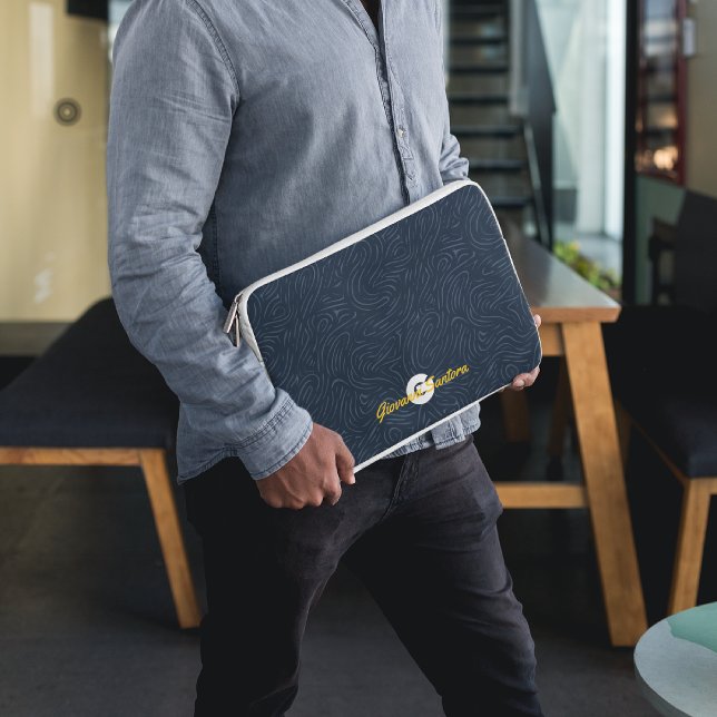 Moderne Abstracte Marine Patroon Monogram Laptop Sleeve (Creator heeft geüpload)