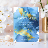 Moderne Abstracte marineblauw gouden Waterverf bru Save The Date