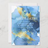 Moderne Abstracte marineblauw gouden Waterverf bru Save The Date (Voorkant)