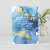 Moderne Abstracte marineblauw gouden Waterverf bru Save The Date (Staand voorkant)
