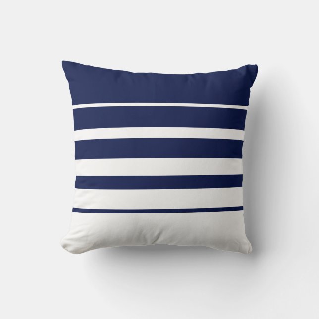 Moderne Abstracte Marineblauw & Witte Gestreepte Kussen (Voorkant)