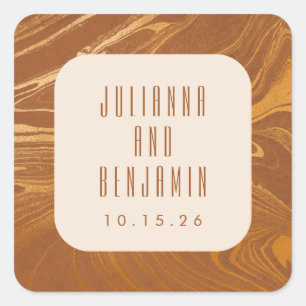 Moderne Abstracte marmer Gold Wedding Custom Vierkante Sticker