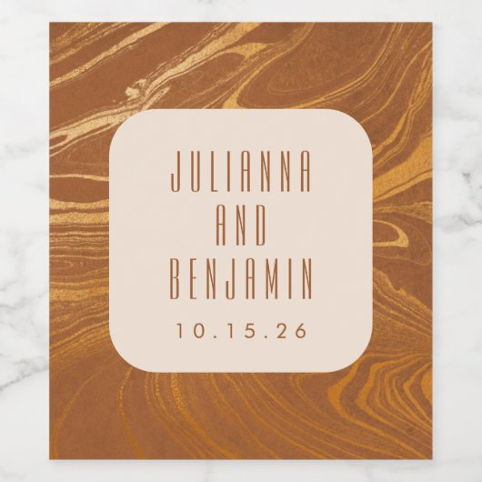 Moderne Abstracte marmer Gold Wedding Custom Wijn Etiket (Enkel label)