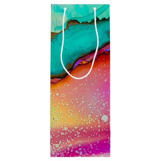 Moderne Abstracte marmer Waterverf Design Cheers Wijn Cadeautas (Achterkant)