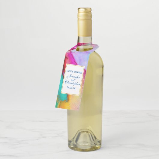 Moderne Abstracte marmer Waterverf Design Wedding Flessenhanger (Schuin)