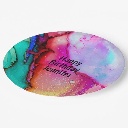 Moderne Abstracte marmer Waterverf ontwerp geboort Papieren Bordje (Gekanteld)