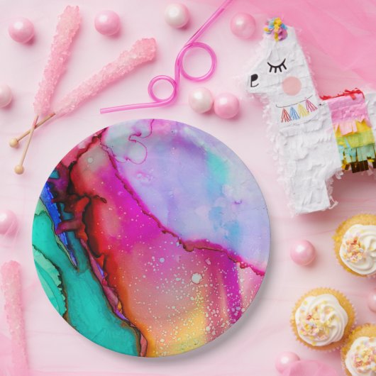 Moderne Abstracte marmer Waterverf ontwerp Papieren Bordje (Feest)