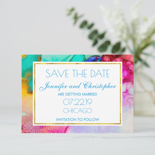 Moderne Abstracte marmer Waterverf ontwerp Save The Date (Staand voorkant)