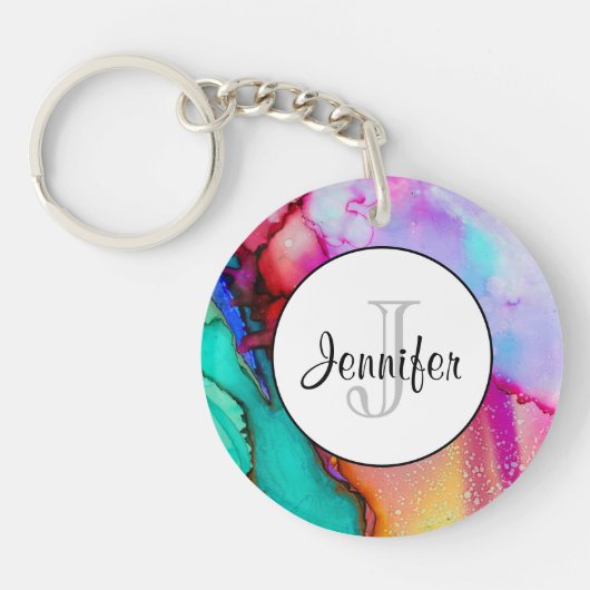 Moderne Abstracte marmer Waterverf ontwerp Sleutelhanger (Voorkant)