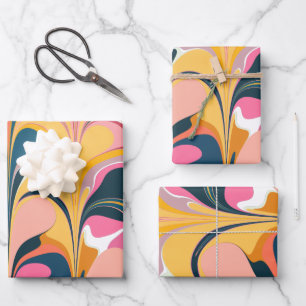 Moderne Abstracte marmer wervelkolom in roze en ge Inpakpapier Vel