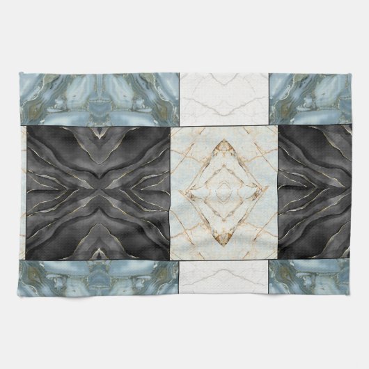 Moderne Abstracte Marmeren Agate Geometrische Blok Theedoek (Horizontaal)
