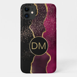 Moderne Abstracte maroon Gold Monogram Case-Mate iPhone 14 Hoesje