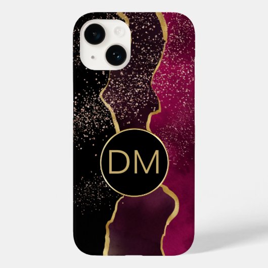 Moderne Abstracte maroon Gold Monogram Case-Mate iPhone Case (Achterkant)
