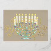 Moderne Abstracte Menora Roze Paars Blauw Folie Feestdagenkaart (Voorkant)
