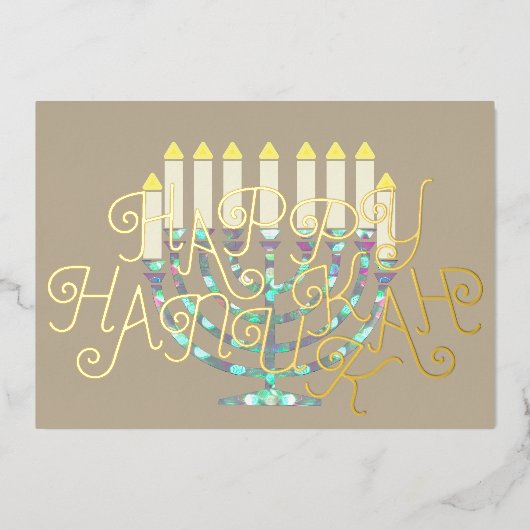 Moderne Abstracte Menora Roze Paars Blauw Folie Feestdagenkaart (Voorkant)