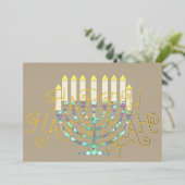 Moderne Abstracte Menora Roze Paars Blauw Folie Feestdagenkaart (Staand Voorkant)