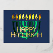 Moderne Abstracte Menorah Green Folie Feestdagenkaart (Voorkant)