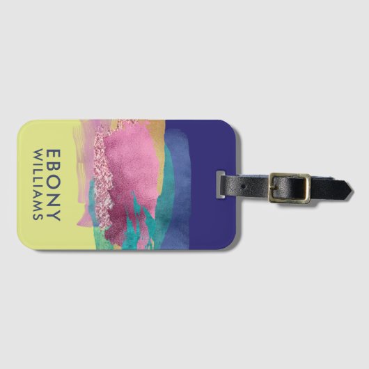 Moderne Abstracte metalen verfpenseelstreken Bagagelabel (Voorkant (horizontaal))