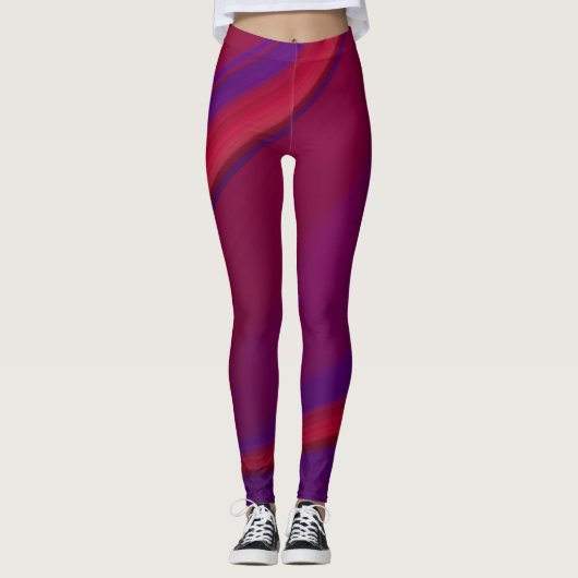 Moderne Abstracte minimalistische rode Paarse werv Leggings (Voorkant)