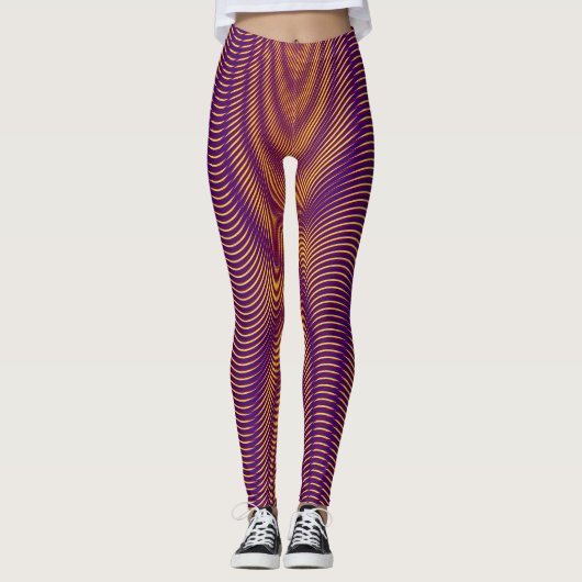 Moderne Abstracte Moiré Effect Paars Gold Fun Cool Leggings (Voorkant)