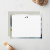 Moderne Abstracte Monogram Blauwe Olijfgroen Notitiekaartje (Voorkant / Achterkant in situ)