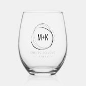 Moderne Abstracte Monogram bruiloft gunst Wijnglas Zonder Voet (Voorkant)