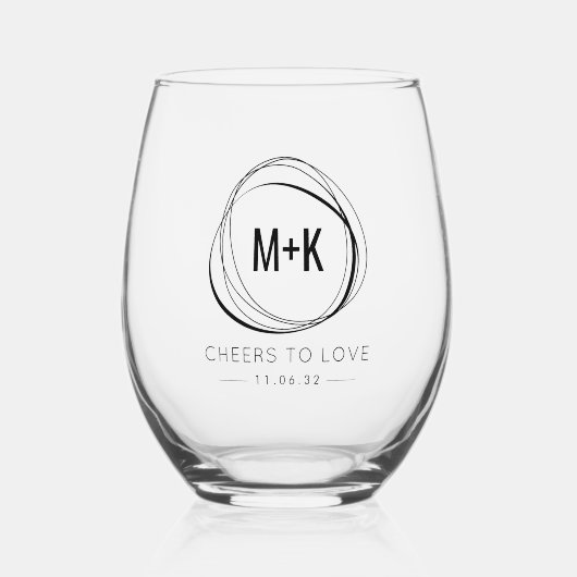 Moderne Abstracte Monogram bruiloft gunst Wijnglas Zonder Voet (Voorkant)