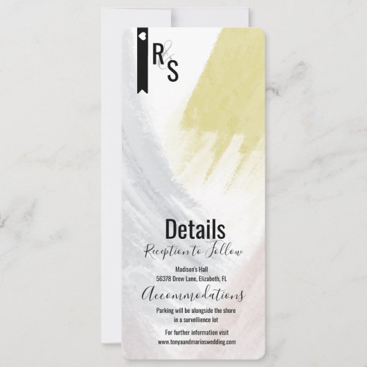 Moderne Abstracte mosterd Blush Wedding Details Kaart (Voorkant)