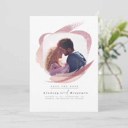 Moderne Abstracte mosterdroze sla de datum foto op Save The Date (Staand voorkant)