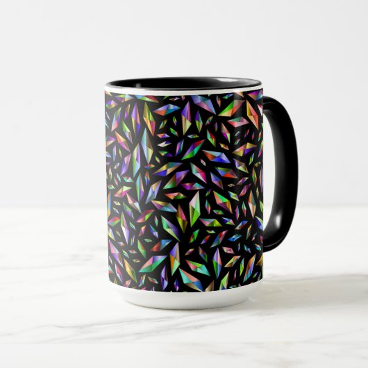 Moderne abstracte multikleurige diamanten op zwart mok (Voorkant rechts)