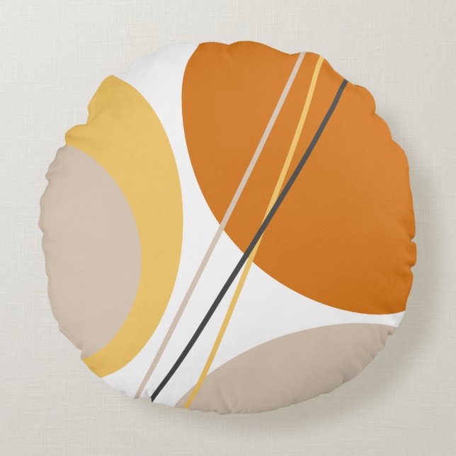 Moderne Abstracte Mustard Rust Brown uit de midden Rond Kussen (Voorkant)