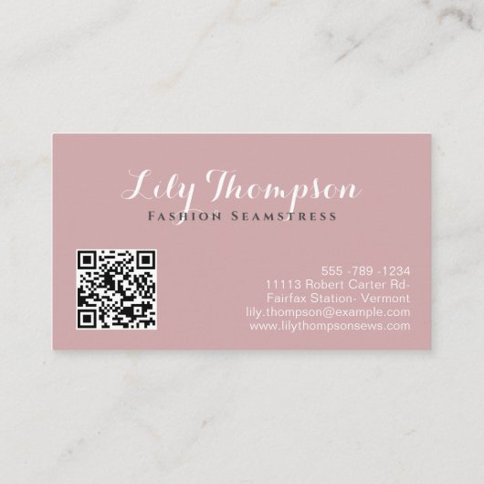 Moderne Abstracte naaimachine QR Code Dusty Roos Visitekaartje (Achterkant)