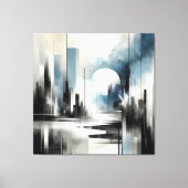 Moderne Abstracte nacht City-Black Wit en blauw Canvas Afdruk (Voorkant)