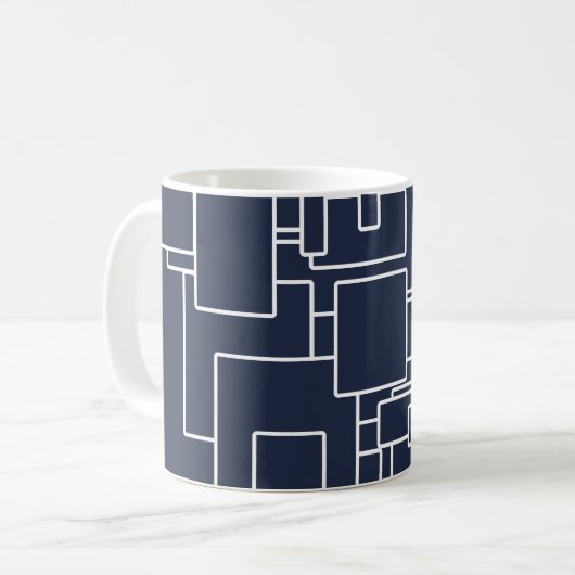 Moderne Abstracte navigatienblauw en wit patroon Koffiemok (Voorkant links)