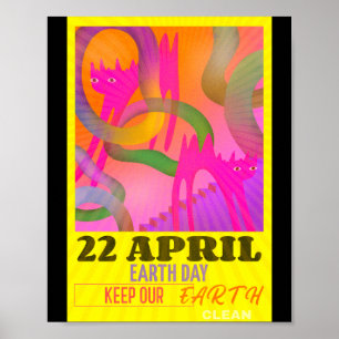Moderne Abstracte Neon Kunst Voor Aardedag T-shirt Poster