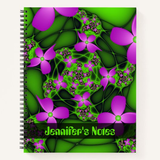 Moderne Abstracte Neon Pink Green Art Flowers Naam Notitieboek (Voorkant)