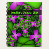 Moderne Abstracte Neon Pink Green Art Flowers Naam Planner (Voorkant)