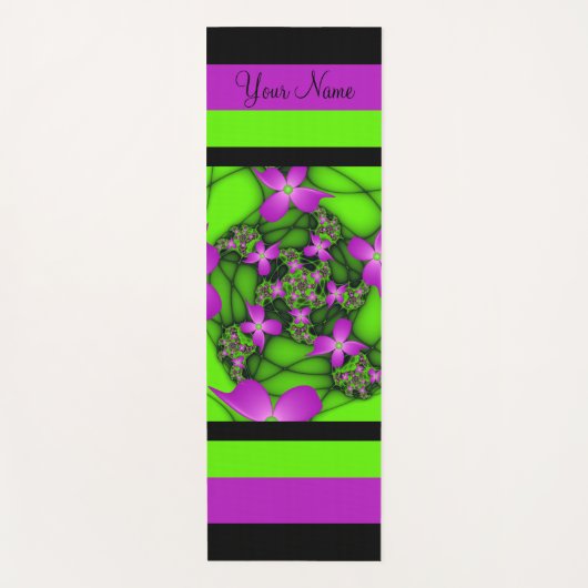 Moderne Abstracte Neon Pink Green Fractal Art Name Yogamat (Voorkant)
