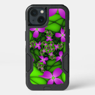 Moderne Abstracte Neon Pink Green Fractal Flowers