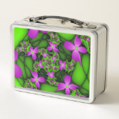 Moderne Abstracte Neon Pink Green Fractal Flowers (Achterkant)