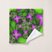 Moderne Abstracte Neon Pink Green Fractal Flowers Bad Handdoek (Wasdoekje)