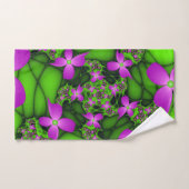 Moderne Abstracte Neon Pink Green Fractal Flowers Bad Handdoek (Handdoek)